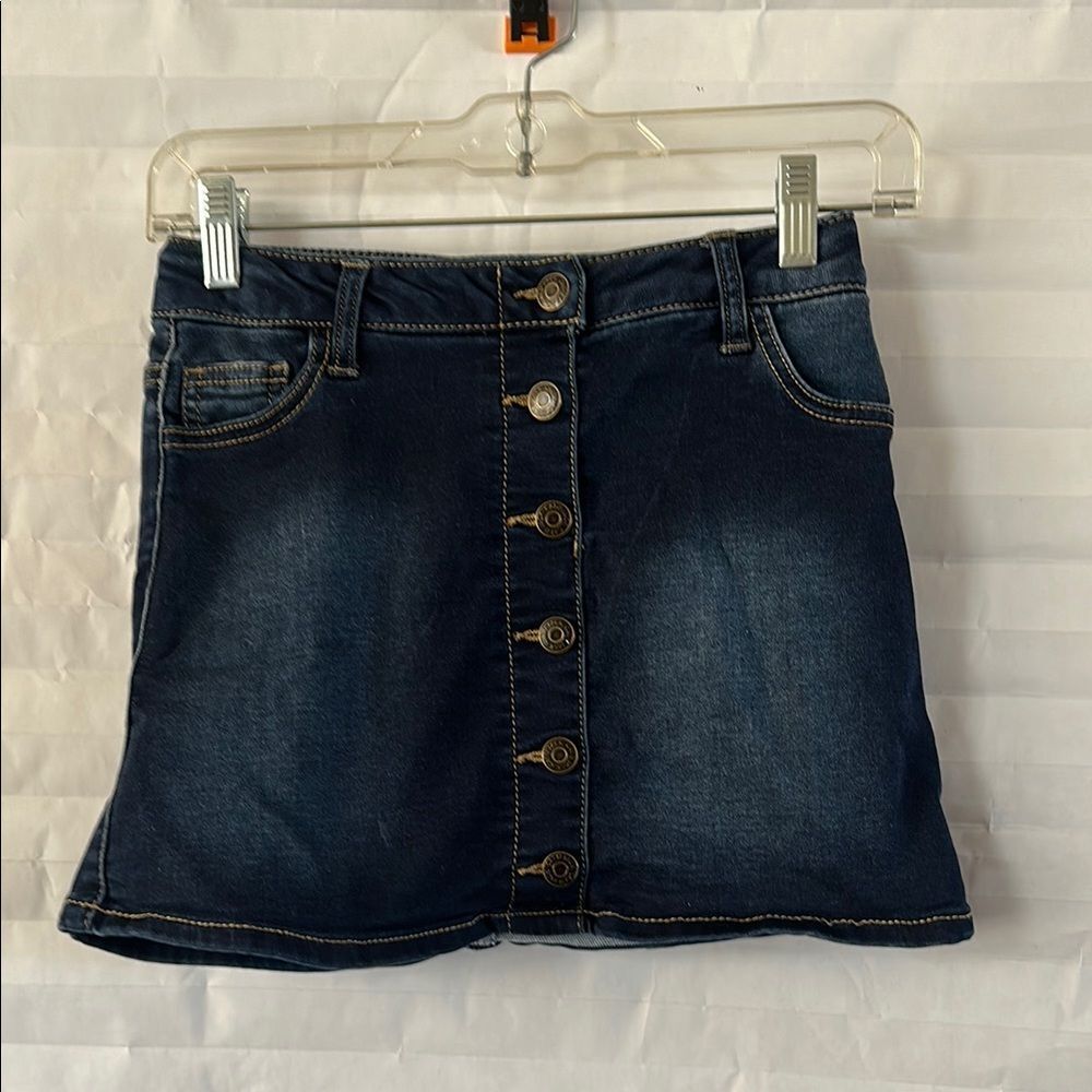Cat & Jack Girls Denim Skirt Front Button Closure Size 7/8 Blue Jean Skirt